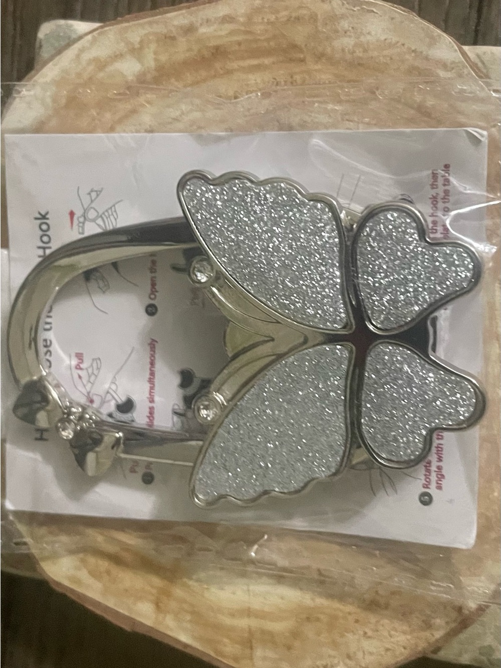 Silver Glitter Butterfly Purse Hook/ Bag Hanger- Women Accessories